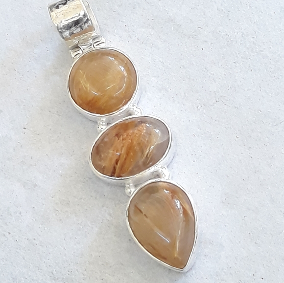 Golden Rutilated Quartz Sterling Silver Pendant - Picture 3 of 7